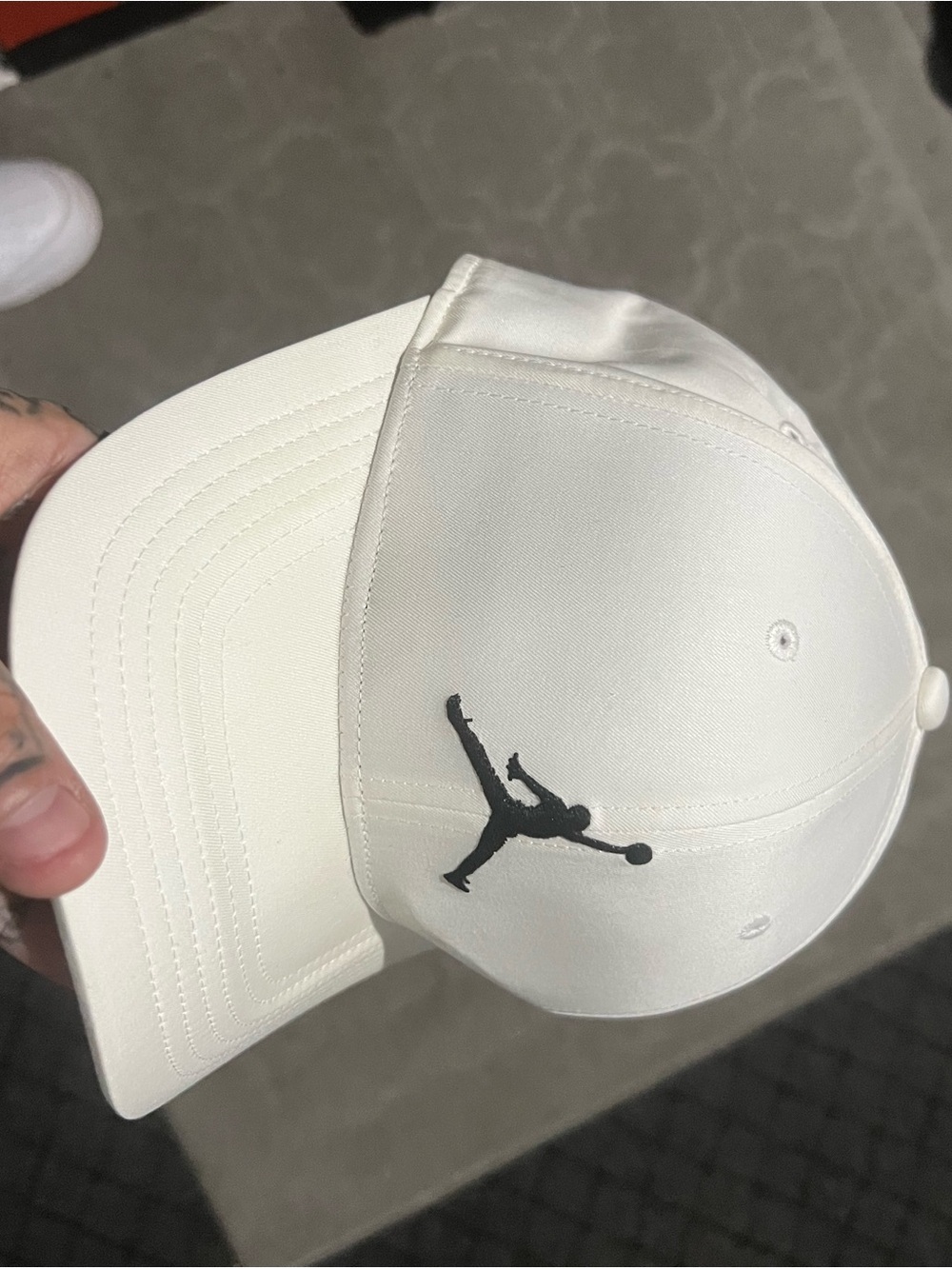 Jordan White Baseball Cap with Black Jumpman Logo